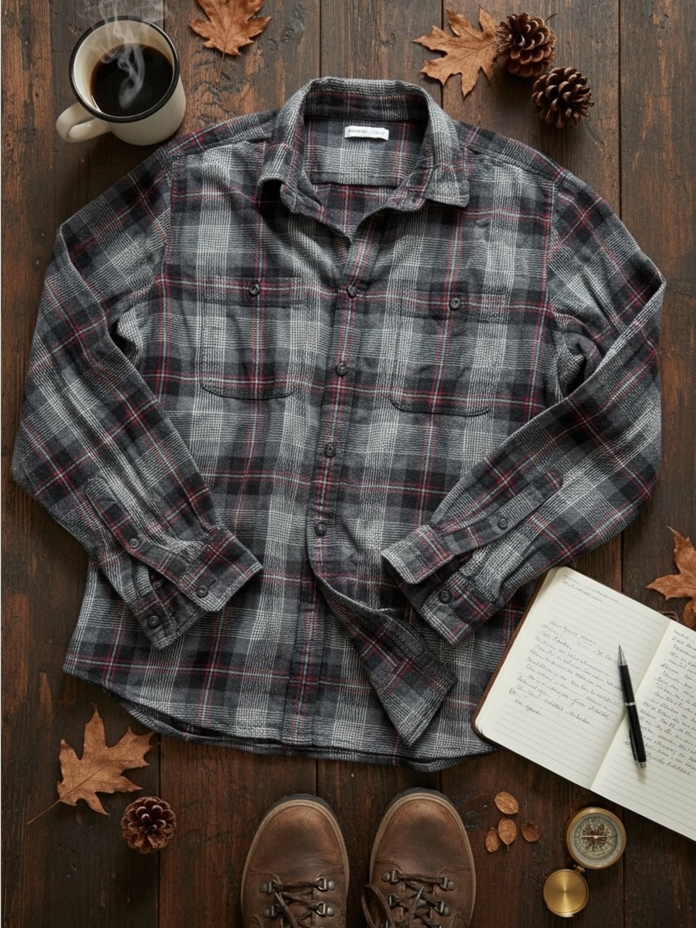Sonoma Men's Gray Plaid Button-Down Shirt with Red Trim